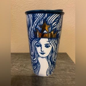 2016 Starbucks Limited Edition Anniversary Siren Gold Crown Mug 12oz With Lid